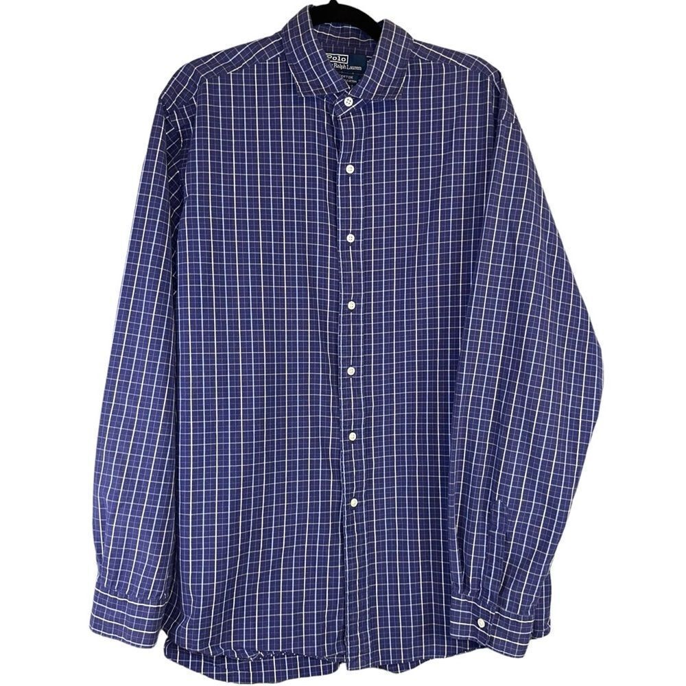 Polo by Ralph Lauren Shirt Westerton Mens Large Blue Plaid Vintage Button Up Off